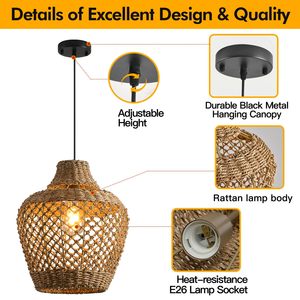 Luminaire suspendu bohème <span class=keywords><strong>chic</strong></span> en rotin tissé à la main en corde de chanvre osier <span class=keywords><strong>lustre</strong></span> de ferme suspendu au plafond pour îlot de cuisine - Product Image 3