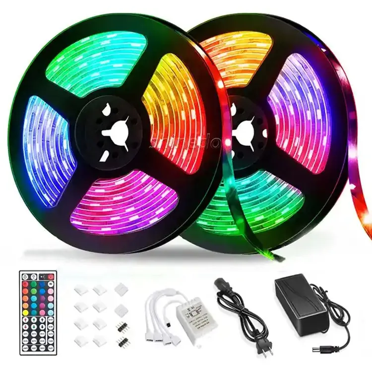 Strip LED RGB Harga Murah lampu Strip LED Digital 12V lampu Strip LED RGB 10m SMD5050 sinkronisasi musik berubah warna aplikasi cerdas Wifi lampu Strip LED