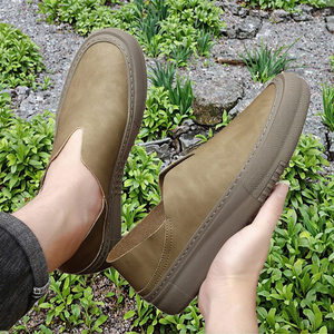 Mocassins pour hommes en cuir véritable, faits à la main, design simple, rehaussants, décontractés, à enfiler, pour la marche, noir kaki, tailles 38-44, collection Printemps - Product Image 3