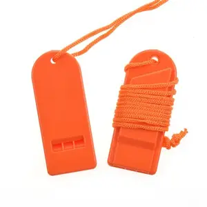 Manufacturer direct sale spot orange plastic flat whistle with rope triatonic life whistle referee whistle R1052