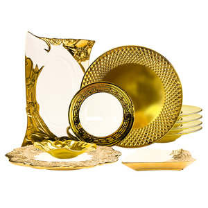 JIUWANG Venta caliente barato blanco y oro cerámica cocina restaurante plato oro borde cuencos 1 tonelada Platos y platos - Product Image 2