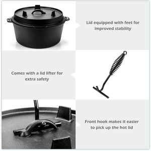 Four néerlandais <span class=keywords><strong>en</strong></span> <span class=keywords><strong>fonte</strong></span> pré-assaisonnée, avec couvercle et outil de levage de couvercle, Pot de Camp profond pour l'extérieur - Product Image 5
