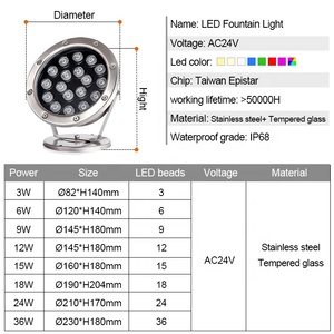 La vendita calda 12W Ip68 304 all'aperto sotto la <span class=keywords><strong>luce</strong></span> della fontana dell'acciaio inossidabile ha condotto la <span class=keywords><strong>luce</strong></span> della fontana - Product Image 3