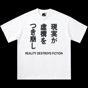 Reality Destroys Fiction Graphic Boxy T-Shirt Oversized Streetwear Y2K Maglietta da uomo in jersey di cotone a maniche corte con scollo a O - Product Image 3