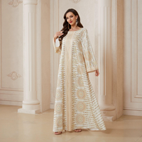 Kaftan Abaya décontracté pour femmes à manches longues et col rond, imprimé géométrique mandala ethnique, pour les occasions du soir