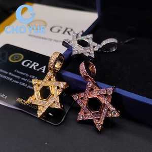 Colgante de Plata de Ley 925 Personalizado de Fábrica con Estrella de la Suerte y Moissanita para Hombre, Corte Redondo, Estilo Hip Hop, Pasa el Test de Diamantes GRA - Product Image 2