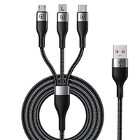 Câble de charge USB tressé en nylon rapide 3 en 1, cordon de charge multi-téléphones avec ports Type C et Micro L pour téléphones portables