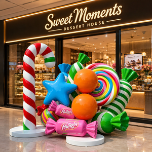 Statua in Resina Dipinta a Mano Personalizzata Ecologica, Sculture Giganti a Forma di Bastoncino di Zucchero, Insegna per Vetrina, Oggetto Espositivo per <span class=keywords><strong>Caramelle</strong></span> MODELLO - Product Image 1