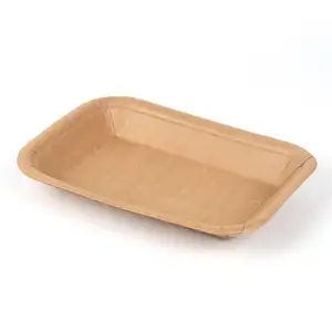 Compostable Paper Food Dish Disposable Biodegradable Fast Food Plate Brown Kraft Paper Tray