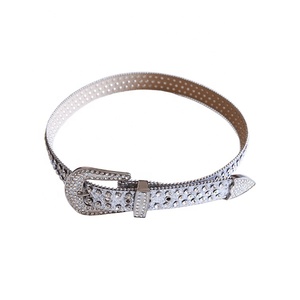 Ceinture Unisexe en Cuir PU Style Western Personnalisée en Usine avec Strass Argentés Punk pour Hommes et Femmes - Product Image 2