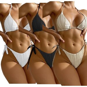 Nova Chegada Lace up Triângulo Branco Biquíni Conjunto Swimwear + Beachwear Bom Stretchy Acolchoado Maiô Sexy Sling Biquíni Beachwear - Product Image 1