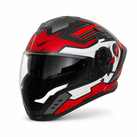 Casque de moto intégral en ABS, casque de conduite noir et rouge avec visière transparente, respirant, coupe-vent, pour les trajets quotidiens