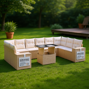 Set Divano da Giardino Hibiscus Nature International in Rattan PE per Esterni, 6 Posti con Braccioli Regolabili, Stile Contemporaneo Beige - Product Image 2