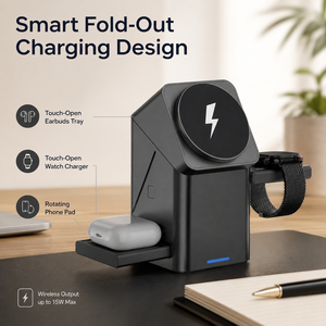 <span class=keywords><strong>Chargeur</strong></span> sans fil rapide 15W 3 en 1 avec support escamotable pour montre et écouteurs, compatible avec plusieurs appareils <span class=keywords><strong>Apple</strong></span> - Product Image 3