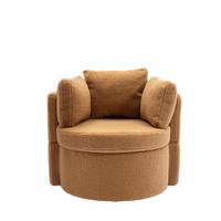 Chaise d'appoint moderne Sherpa en tissu Coussin de chaise pivotant en forme de baril surdimensionné Rangement marron pour meubles de salon et de maison