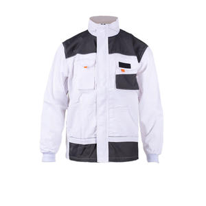 JMS-INDUSTRIES Veste de travail unisexe blanche avec empiècements noirs, multi-poches, vêtement de protection utilitaire en coton, taille adulte, résistante aux perforations - Product Image 1
