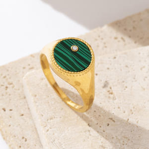 Elegante Frauen wasserdicht 18 Karat Edelstahl Türkis Wasser tropfen <span class=keywords><strong>Abalone</strong></span> <span class=keywords><strong>Shell</strong></span> Zirkon Malachit Ring - Product Image 3