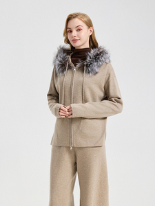 QC25070 Conjunto de <span class=keywords><strong>chándal</strong></span> de abrigo de lana con capucha de piel de zorro plateado natural para <span class=keywords><strong>mujer</strong></span> - Product Image 5