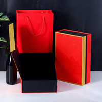 Bon prix, logo personnalisé, spécifications haut de gamme, boîtes à vin pliables en carton rouge avec poignée, fermeture magnétique