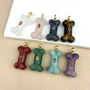 Pendentif en Amazonite Naturelle Sculptée en Os, Pierre <span class=keywords><strong>de</strong></span> Reiki Gravée, Gemme Chakra avec Zircon Oeil, Plaqué Or 18K, Cadeau Tendance - Product Image 2