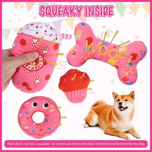 Novelty Lovely Pet Plush Toy Dog <strong>Chew</strong> Bone Donut Birthday Gift Set - Product Image 5