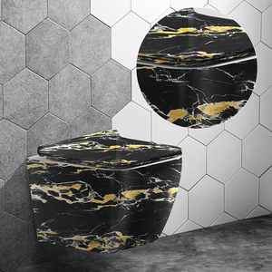 Inodoro de Cerámica de Diseño Moderno y Lujoso, Ahorra Espacio, con Acabado en Mármol Negro, Suspendido en la Pared - Product Image 4