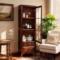 Buffet de bar rustique en verre avec tiroirs, meuble de rangement étroit et haut, armoire à vin en bois massif à 1 porte pour salon