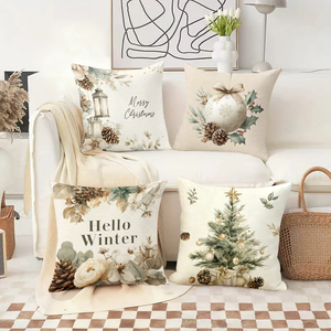Bantal Natal menghiasi ruang tamu yang nyaman dengan ornamen buah pinus yang meriah dan pesan-pesan liburan untuk dekorasi rumah musiman. - Product Image 2