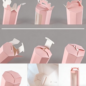 Bouquet di Fiori Singoli <span class=keywords><strong>Rosa</strong></span> con Manico, Scatola Regalo Ecologica Personalizzata, Laminazione Opaca UV, Confezione Esagonale per Rose, <span class=keywords><strong>Bomboniere</strong></span> Matrimoniali - Product Image 5