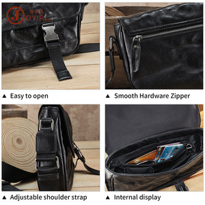Joyir Men's Crossbody <b>Bag</b> Vegetable Tanned Leather Black Durable Everyday Use - Product Image 3