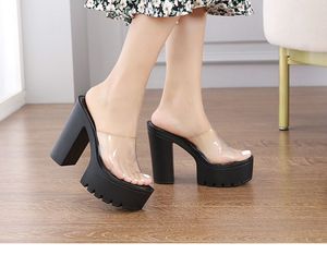 Women's Heeled Sandals 13cm Super High Heel Thick Bottom Waterproof Platform Transparent Adhesive <b>Slide</b> New - Product Image 6
