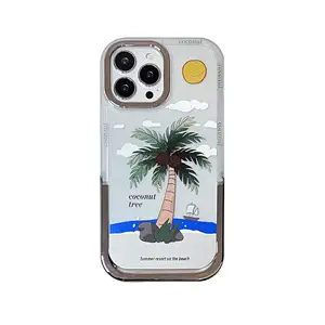 Adequado para iPhone15ProMax nicho caso do telefone móvel Verão Coconut Beach 14/13 caso protetor 12/11 Luz luxo banhado stand