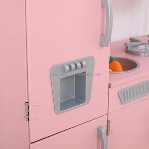 Cuisine de jeu d'imitation classique vintage en bois pour enfants avec machine à glaçons, téléphone, robinet, évier, brûleur et four - Rose - Product Image 5