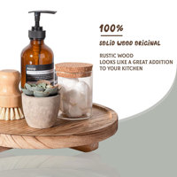 Plateau décoratif rond en bois de 10 pouces, organiseur de comptoir de salle de bain, support surélevé en bois pour savon, bougie, parfum, décoration de cuisine style ferme