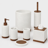 Ensemble d'accessoires de salle de bain en polyrésine, vente en gros de l'usine de Dongguan, ensemble de salle de bain en résine marbrée blanche, 6 pièces complètes