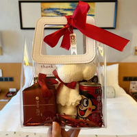 Sac en PVC transparent MU Valentine 3 formes, sac cadeau en PVC, emballage cosmétique portable, sac en plastique pour anniversaire, sac en PVC avec ruban