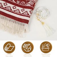Ensemble de tapis de prière islamique, tapis de prière musulman avec motif floral rouge en forme d'arche Mihrab et tasbih blanc perlé avec pompon, Janamaz fin