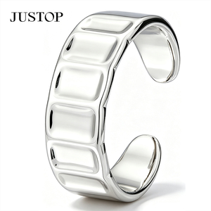 JUSTOP Stainless Steel Rhodium Plated Geometric <b>Plain</b> Band <b>Ring</b> Modern Unisex Fashion Jewelry Daily Wear - Product Image 1