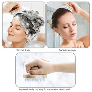 High Quality Wooden Silicone Shampoo <b>Brush</b> Wet and Dry Hair Wash <b>Brush</b> Scalp Massager Shampoo <b>Brush</b> for Hair Growth - Product Image 6