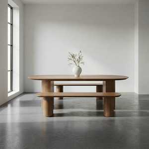 Table à manger ovale en bois massif, design minimaliste, moderne et écologique, pour la maison, l'hôtel et les salles à manger de villas - Product Image 1
