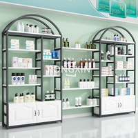 Rayonnage Gondole Cosmétique pour Centre Commercial avec Éclairage LED, Présentoir de Maquillage et Soins de la Peau, Meuble de Rangement pour Salon de Beauté et Parfum