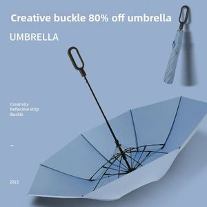 Parapluie pliant robuste à 8 anneaux avec boucle, grand format, pour hommes et femmes, avec impression de logo, coupe-vent, publicitaire - Product Image 4