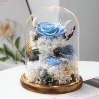 Vente en gros de fleurs préservées sous cloche en verre, boîte cadeau, rose éternelle, longue durée (3-5 ans), couleurs personnalisables, fête des mères