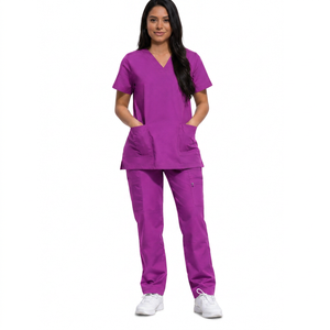 Ensemble de blouses médicales pour femmes à col en V, 100% coton denim tissé, uniformes d'hôpital écologiques pour infirmières et médecins, utilisation en salon de beauté - Product Image 5