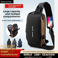 Sac de poitrine en nylon pour homme, tendance, grande capacité, étanche, résistant à l'abrasion, avec cadenas antivol, pour le commerce transfrontalier