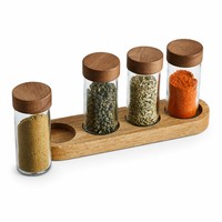 Pot à épices en verre avec couvercle en bois d'acacia, récipient de rangement pour épices avec plateau pour sucre, sel et condiments, design chic pour la cuisine