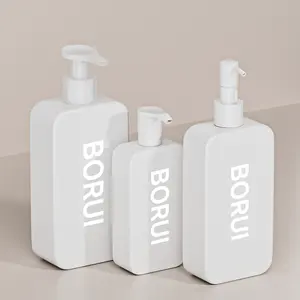 BORUI Factory HDPE Plastic Shampoo And Lotion Pump Bottles 250ml 350ml 500ml Square Skincare And Cosmetic Packaging Containers