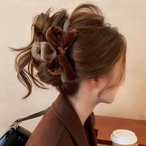 Pinza para el pelo con lazo de 13 cm, de plástico y tela, elegante, grande, de lana, tipo pinza de tiburón para mujer - Product Image 6