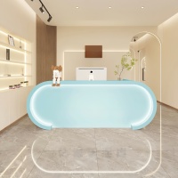 Comptoir de réception moderne rose en bois massif avec éclairage LED à deux niveaux pour salon de beauté, magasin de vêtements, studio de danse