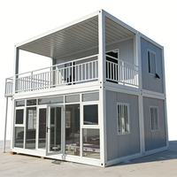 Maison préfabriquée à double étage, bureau portable, villa résidentielle avec grandes fenêtres